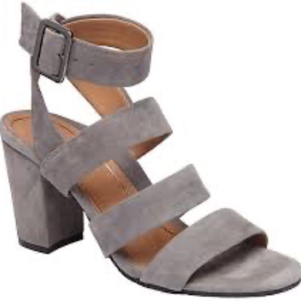 Vionic Blaire Gray Suede Women's Block‎ Heel Sandals Sz 8.5